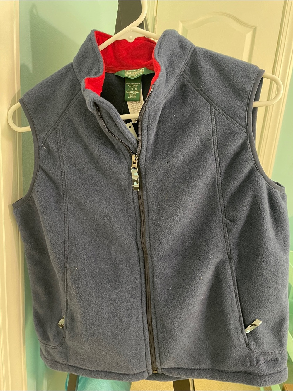 LL bean Blue Fleece Vest with Red Lining